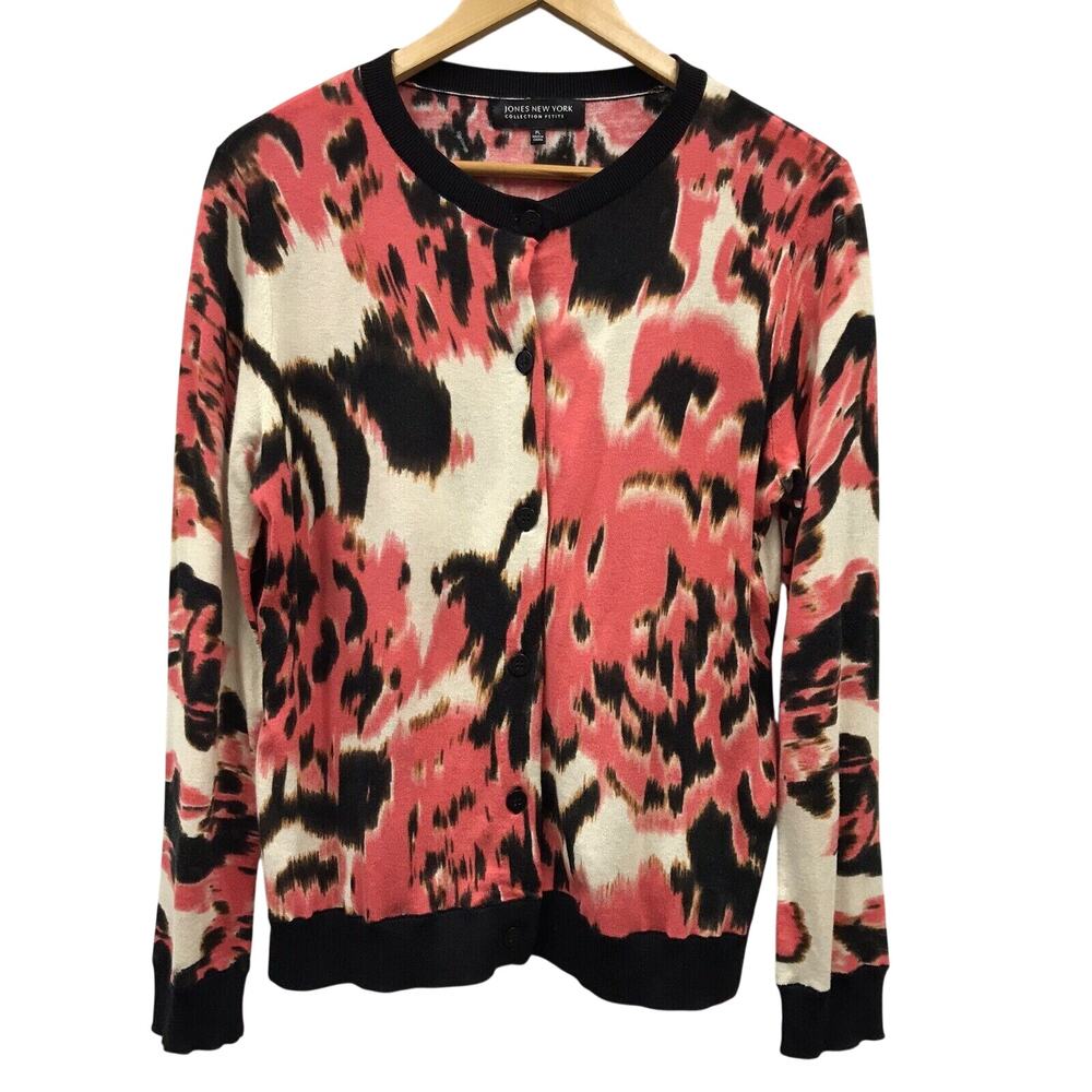 Jones New York Sweater Womens Large Petite Fall Pink Black Brown